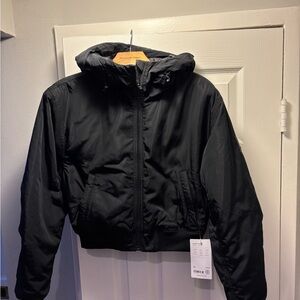 Athleta Black Bomber Jacket with Hood